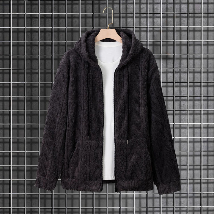 Herren kuschelige Kapuzenjacke aus Teddyfleece mit durchgehendem Reißverschluss und Kängurutaschen – Cavarno