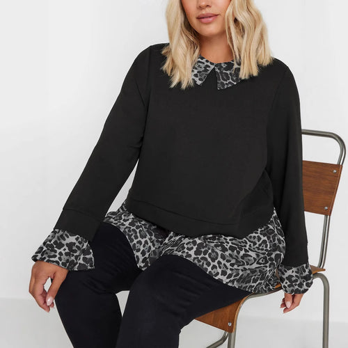 Damen Longsleeve-Tunika mit Chiffon-Volant und Leo-Kragen – Avérine