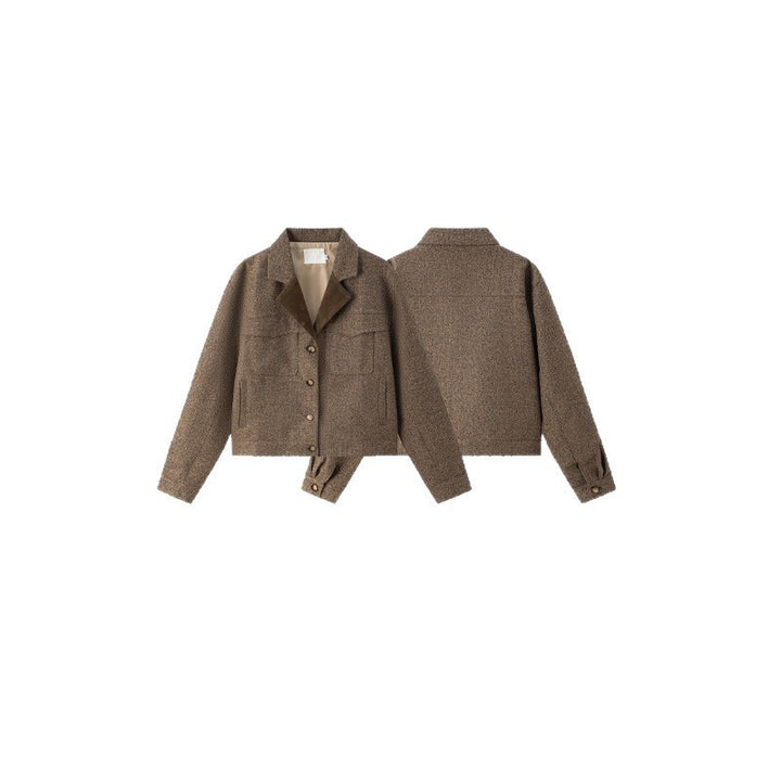 Damen Kurz geschnittene Boxy-Hemdjacke aus Wollmix mit Reverskragen und aufgesetzten Brusttaschen Echo Archiv