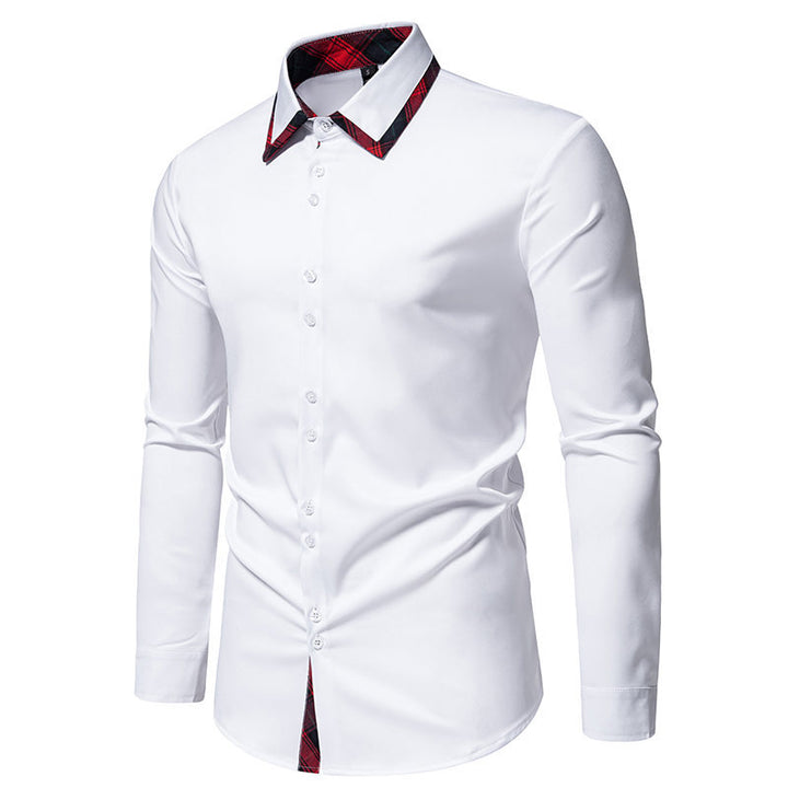 Herren elegantes Langarmhemd mit karierter Kragen-Details Echoarchiv