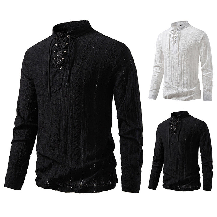 Herren Langarmshirt mit einzigartigem Strukturmuster und Kordelzug Echoarchiv