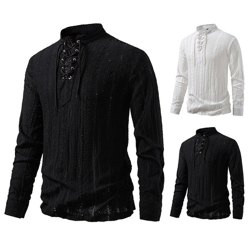 Herren Langarmshirt mit einzigartigem Strukturmuster und Kordelzug Echoarchiv