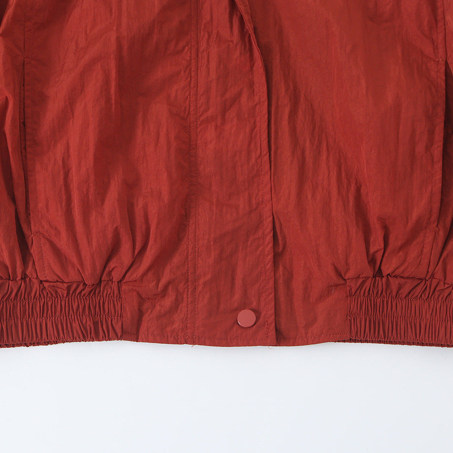 Damen Leichte Cropped Bomberjacke mit Stehkragen, elastischem Saum und Druckknopfleiste Echoarchiv