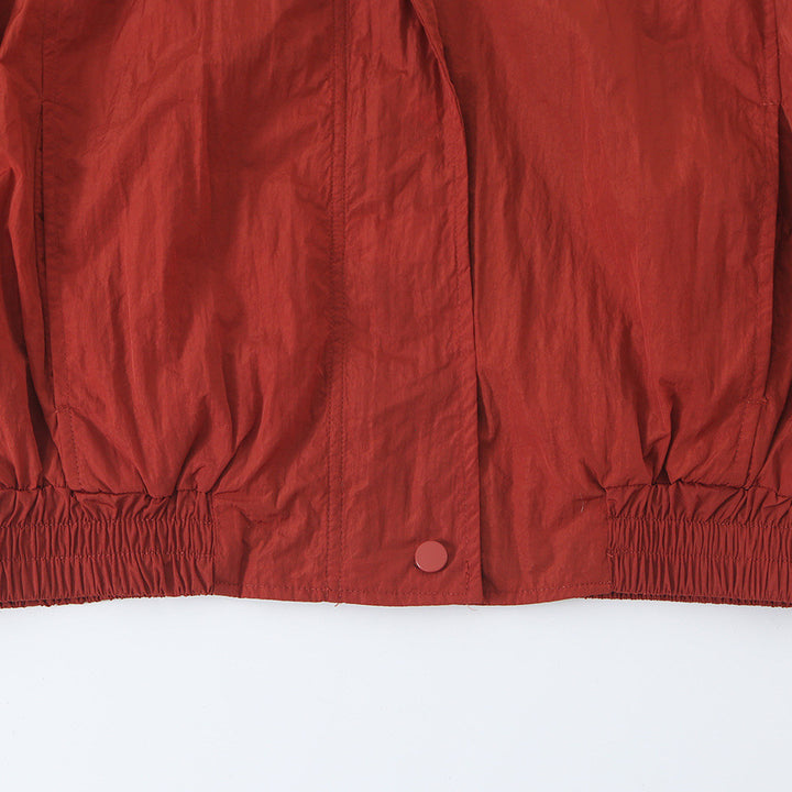 Damen Leichte Cropped Bomberjacke mit Stehkragen, elastischem Saum und Druckknopfleiste Echoarchiv