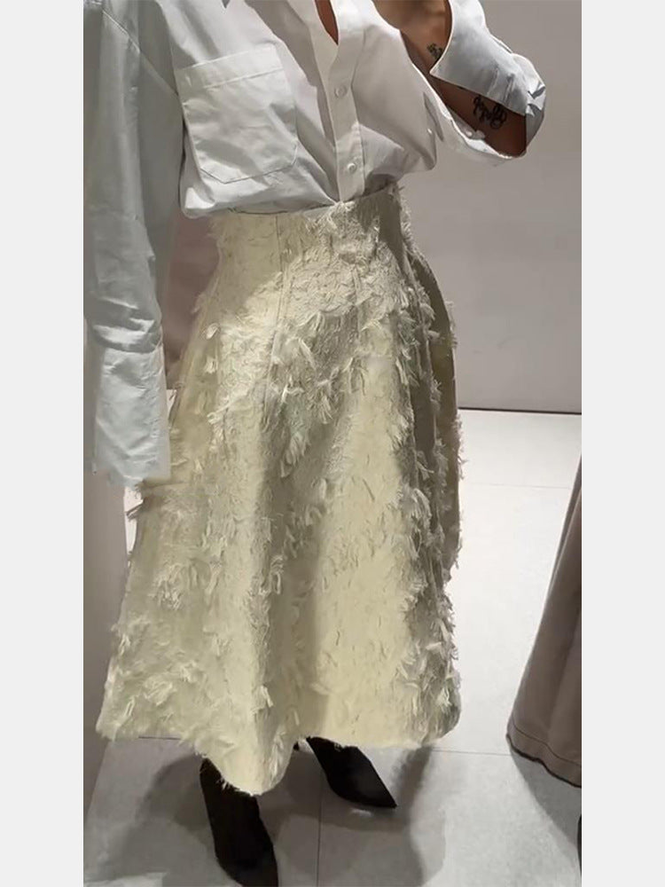 Damen Midirock mit hoher Taille und fransiger Struktur Echoarchiv