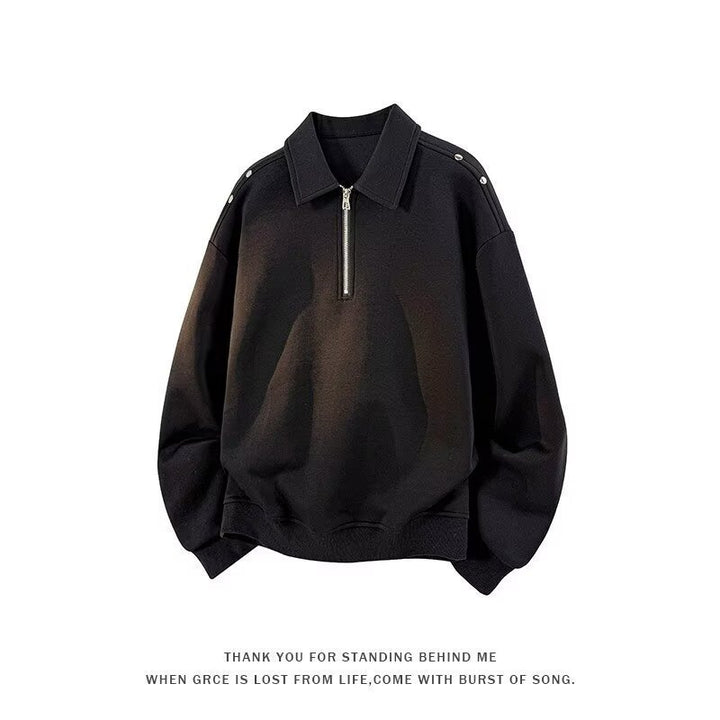 Herren Oversized Sweatshirt mit Reißverschluss-Kragen und Druckknopf-Schulterdetail – Norvane