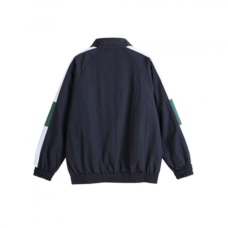 Unisex Retro Sportliche Zip-Trainingsjacke mit Stehkragen, Colorblock-Streifen und elastischem Saum Echo Archiv