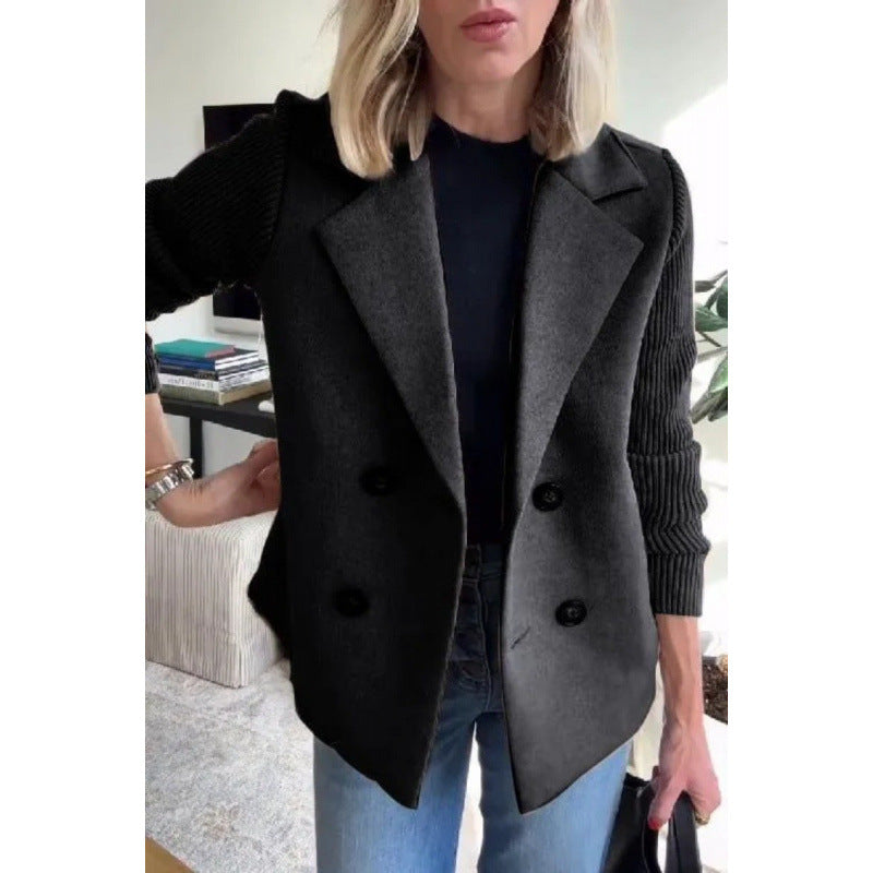Damen Doppelreihige Blazer-Weste mit breitem Revers und gerippten Strickärmeln Echo Archiv