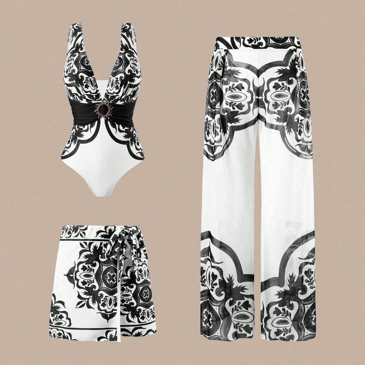 Damen Eleganter Badeanzug mit passendem Strandhosen-Set Echo Archiv