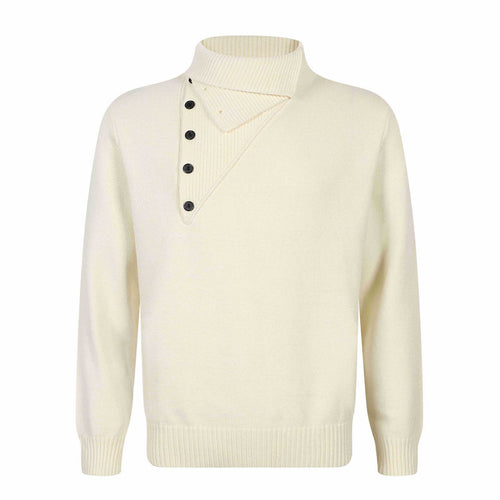 Herren Strickpullover mit asymmetrischer Knopfleiste und hohem Stehkragen Echoarchiv