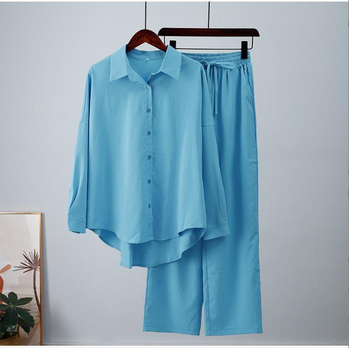 Damen nan lockeres zweiteiliges Lounge-Set mit Oversize-Hemd und elastischer Bundhose Echo Archiv