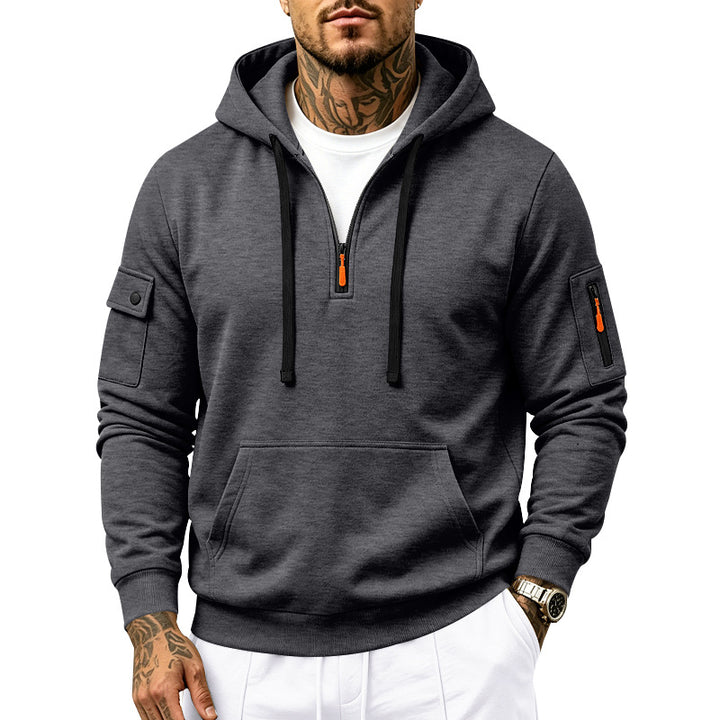 Herren Utility-Halbzip-Kapuzenpullover mit Ärmel-Taschen und Kängurutasche Echoarchiv