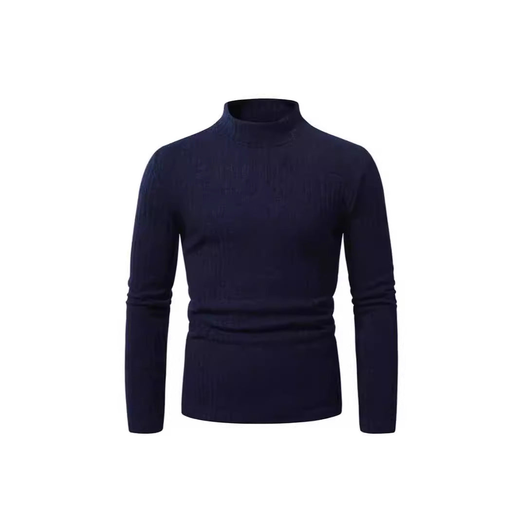 Herren eleganter Rollkragenpullover mit vertikalem Rippstrickdesign Echoarchiv