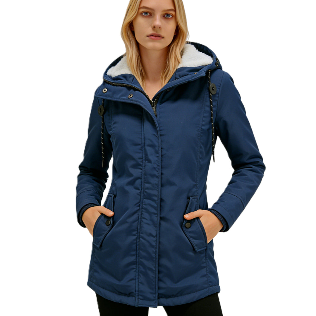Damen Wasserabweisender Parka mit Teddyfutter, Kapuze und Taillierter Passform Echoarchiv