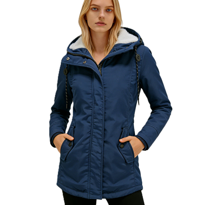 Damen Wasserabweisender Parka mit Teddyfutter, Kapuze und Taillierter Passform Echoarchiv