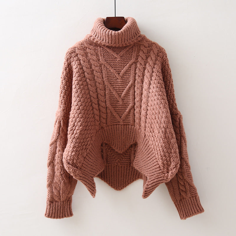 Damen Strukturiertes Cropped Zopfmuster-Chunky-Pullover mit hohem Rollkragen – Mavelle