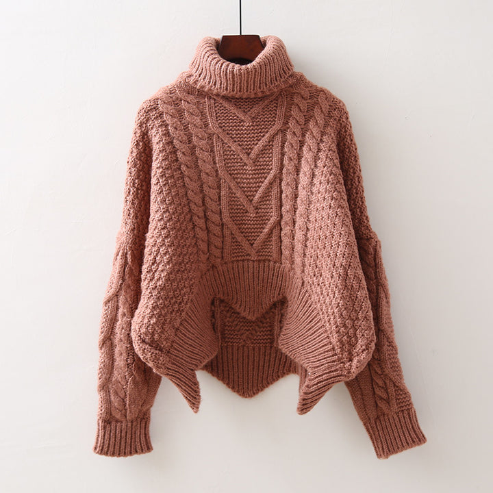 Damen Strukturiertes Cropped Zopfmuster-Chunky-Pullover mit hohem Rollkragen – Mavelle