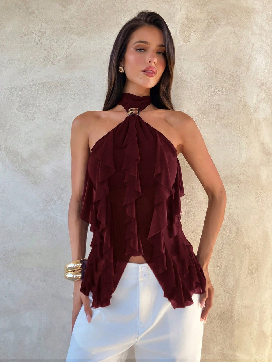 Damen Top mit asymmetrischem Schnitt und dekorativen Rüschen Echo Archiv