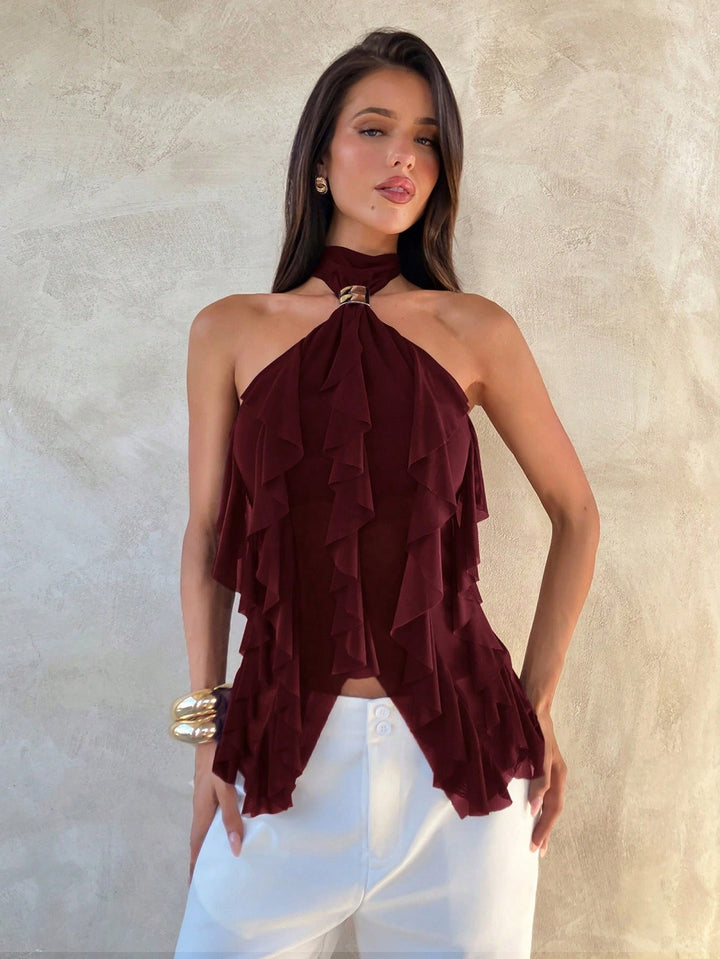 Damen Top mit asymmetrischem Schnitt und dekorativen Rüschen Echo Archiv