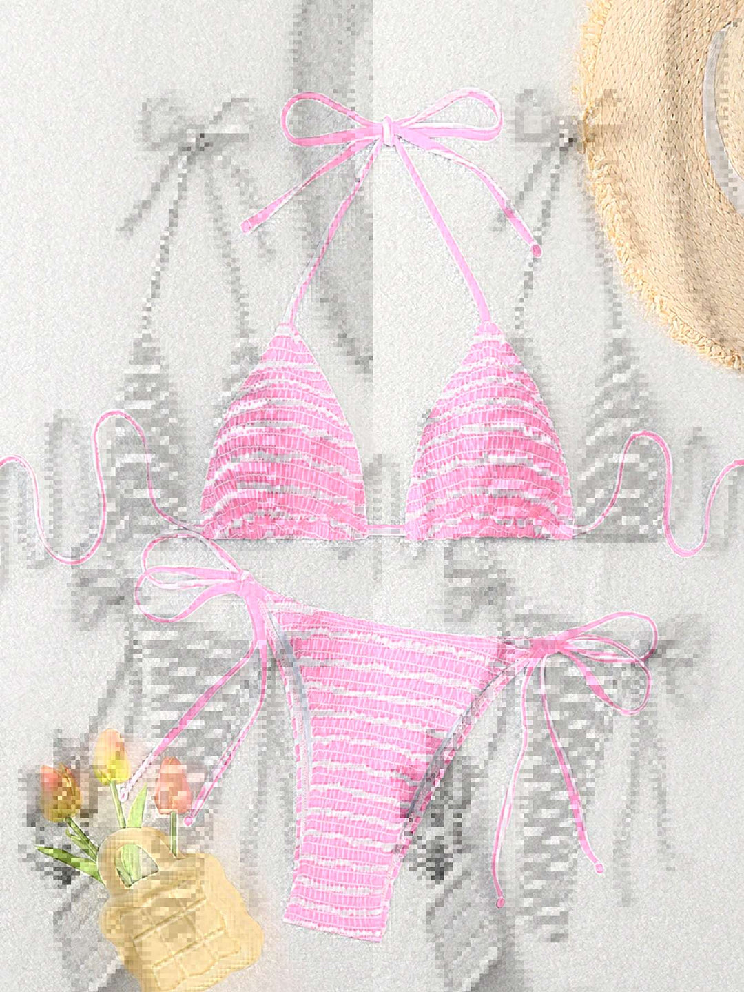 Damen Triangel-Bikini mit feinem Streifenmuster und raffinierten Bindebändern Echo Archiv