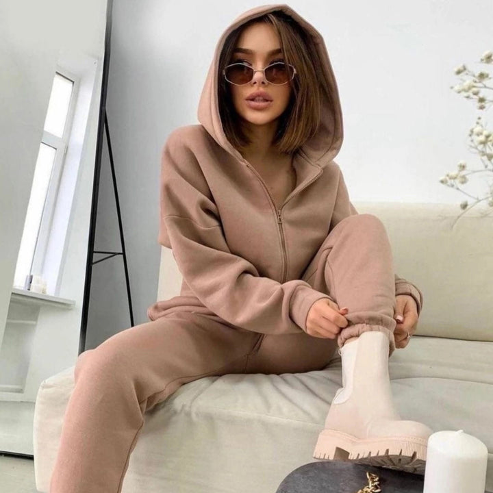 Damen nan weiches Reißverschluss-Hoodie und taillierte Komfort-Jogginghose Set mit innenliegendem Fleece Echo Archiv