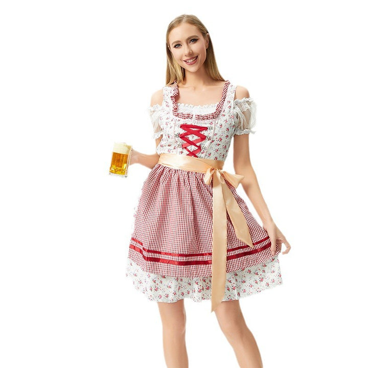 Damen nan traditionelles Oktoberfest Dirndl mit geschnürter Miederpartie, Rüschen und Satin-Schürze Echo Archiv