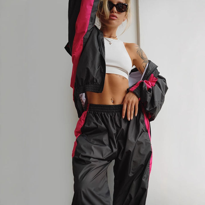 Damen nan sportives Trainingsanzug-Set mit Windbreaker-Jacke und weitem Hosenbein Echo Archiv