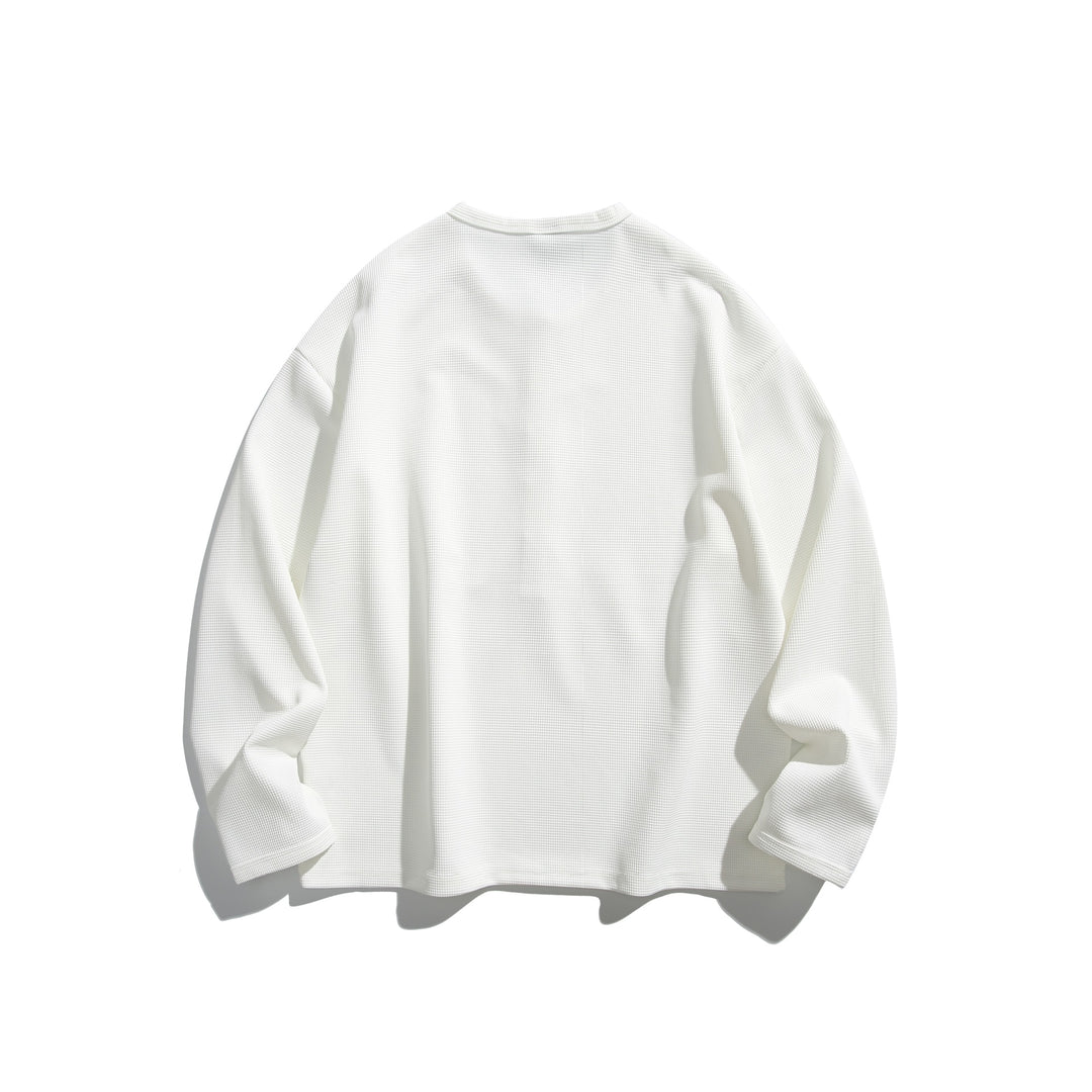 Unisex Waffelstrick-Henleyshirt mit Knopfleiste und Rundhalsausschnitt Echoarchiv