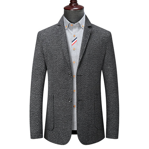 Herren Slim-Fit strukturierter Wollmix-Blazer mit Schalkragenoptik und aufgesetzten Eingrifftaschen Echoarchiv