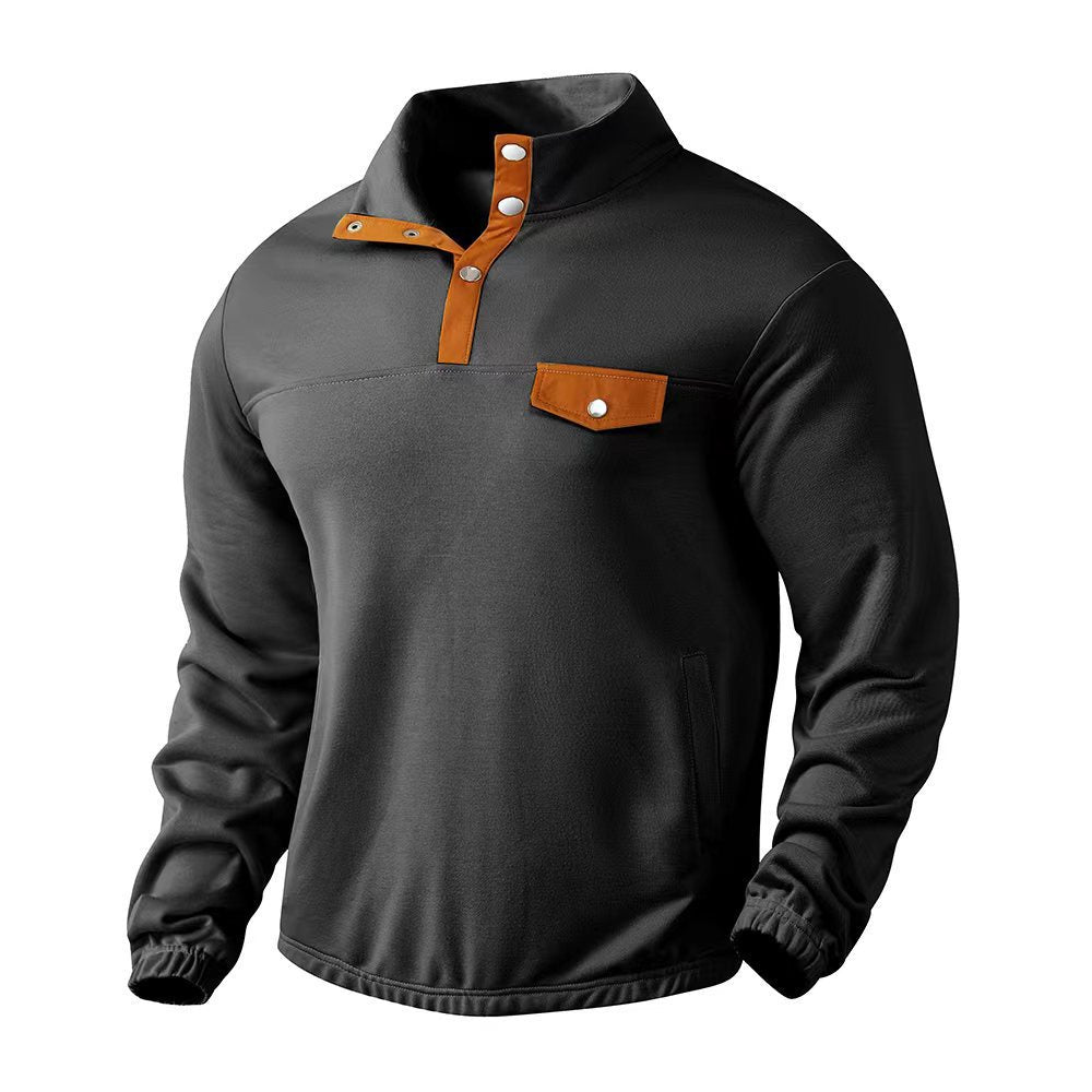 Herren Fleece-Pullover mit modernem Stehkragen und aufgesetzter Brusttasche Echoarchiv
