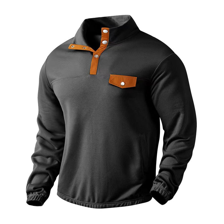 Herren Fleece-Pullover mit modernem Stehkragen und aufgesetzter Brusttasche Echoarchiv