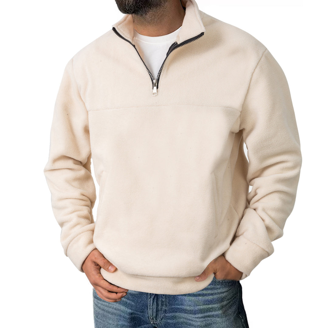 Herren Fleece-Halbzip-Pullover mit Stehkragen und Kängurutasche – Cavarno