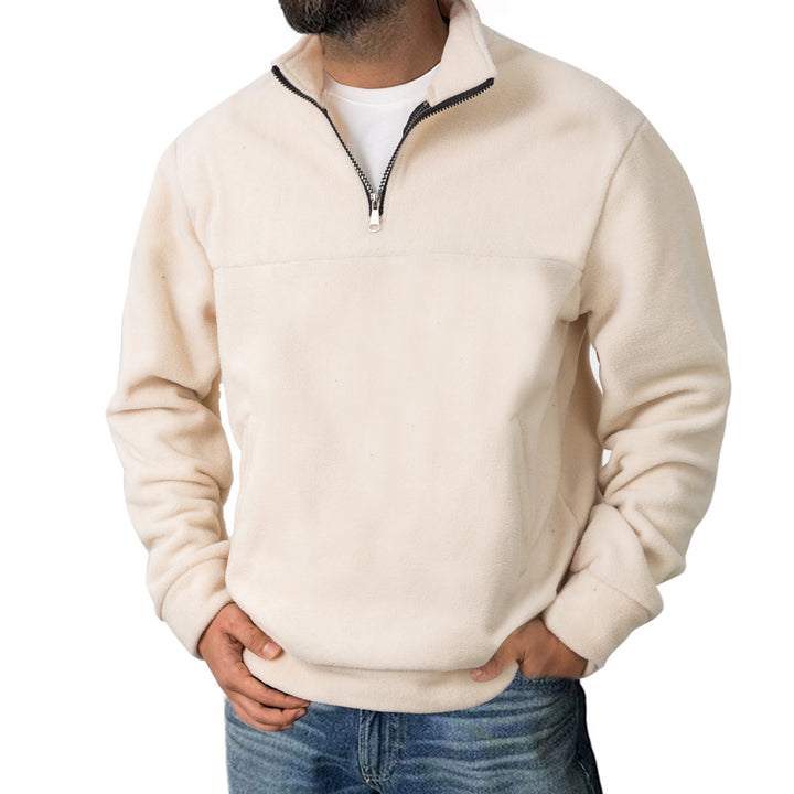Herren Fleece-Halbzip-Pullover mit Stehkragen und Kängurutasche – Cavarno