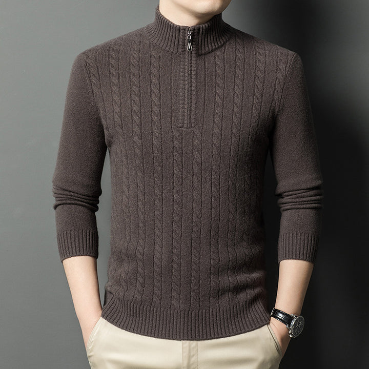Herren eleganter Pullover mit Stehkragen und feinem Zopfmuster Echoarchiv