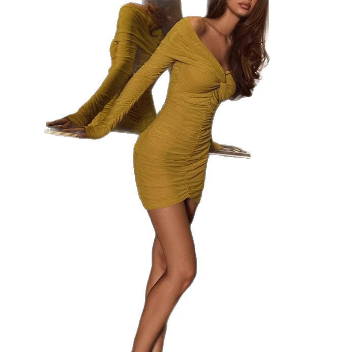 Damen figurbetontes Wickelkleid mit schulterfreien Ärmeln und Raffung Echo Archiv