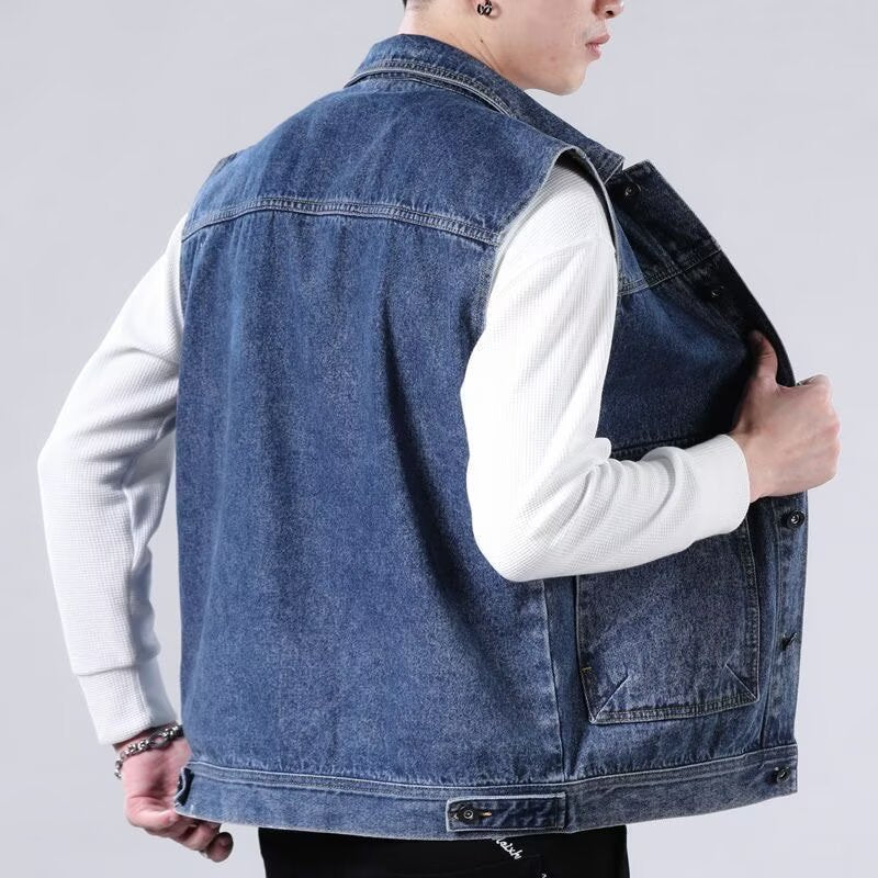 Herren Ärmellose Jeans-Workerweste mit Pattentaschen und kastiger Passform Echoarchiv