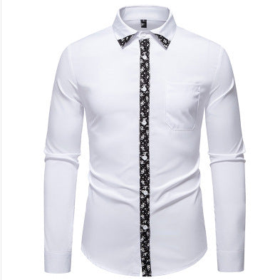 Herren elegantes Langarmhemd mit floralem Kragen und Brusttasche Echoarchiv