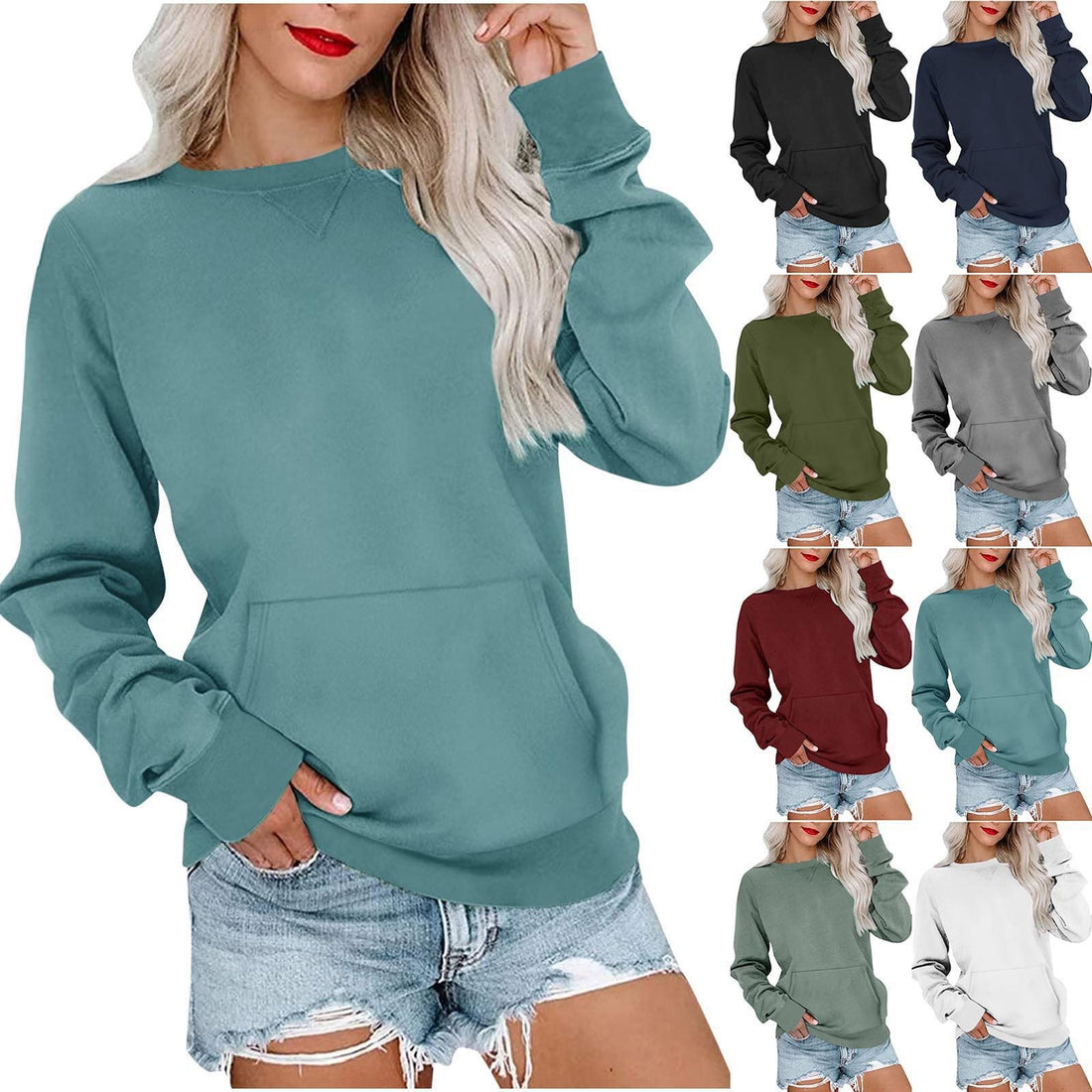 Damen Lockeres Sweatshirt mit Rundhalsausschnitt und Kängurutasche Echo Archiv