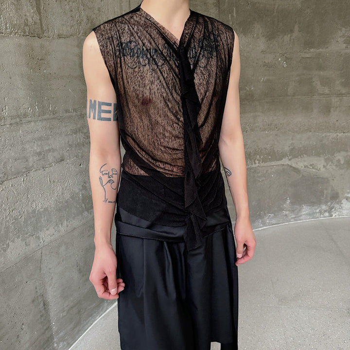 Herren modisches ärmelloses Oberteil mit transparentem Design und raffinierten Details Echoarchiv
