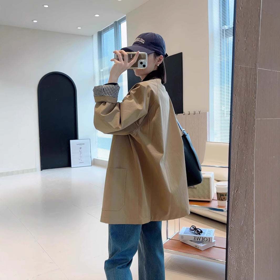 Damen Modische Oversized-Jacke mit kontrastierendem Kragen Echoarchiv