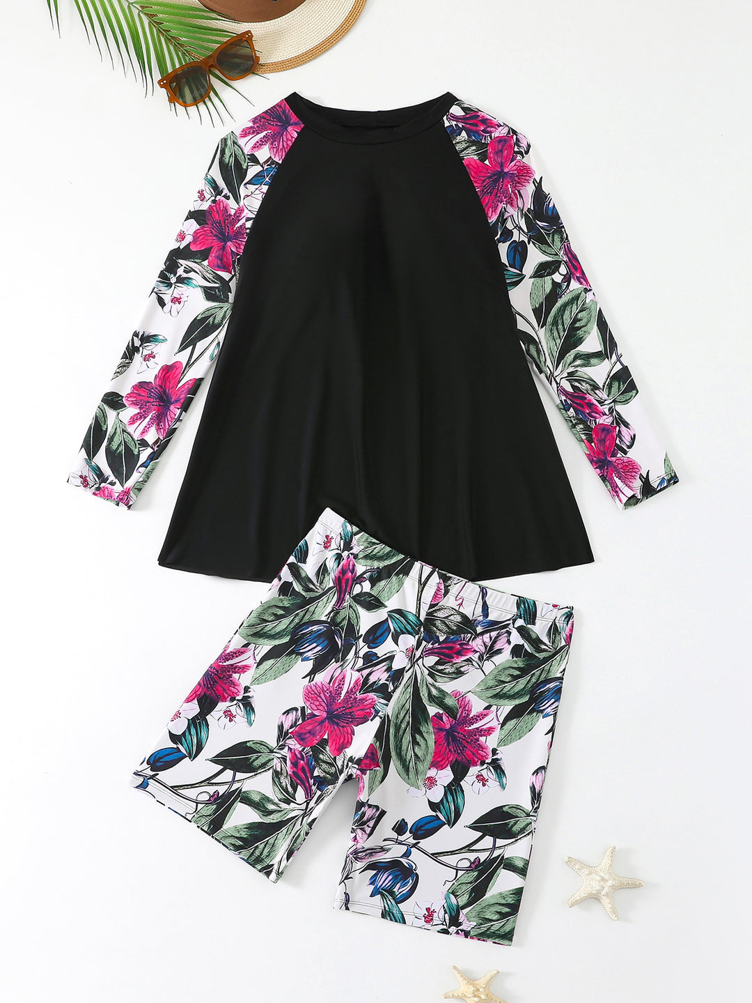 Damen UV-Schutz Badeanzug-Set mit ärmellosem Oberteil und kurzen Hosen Echo Archiv