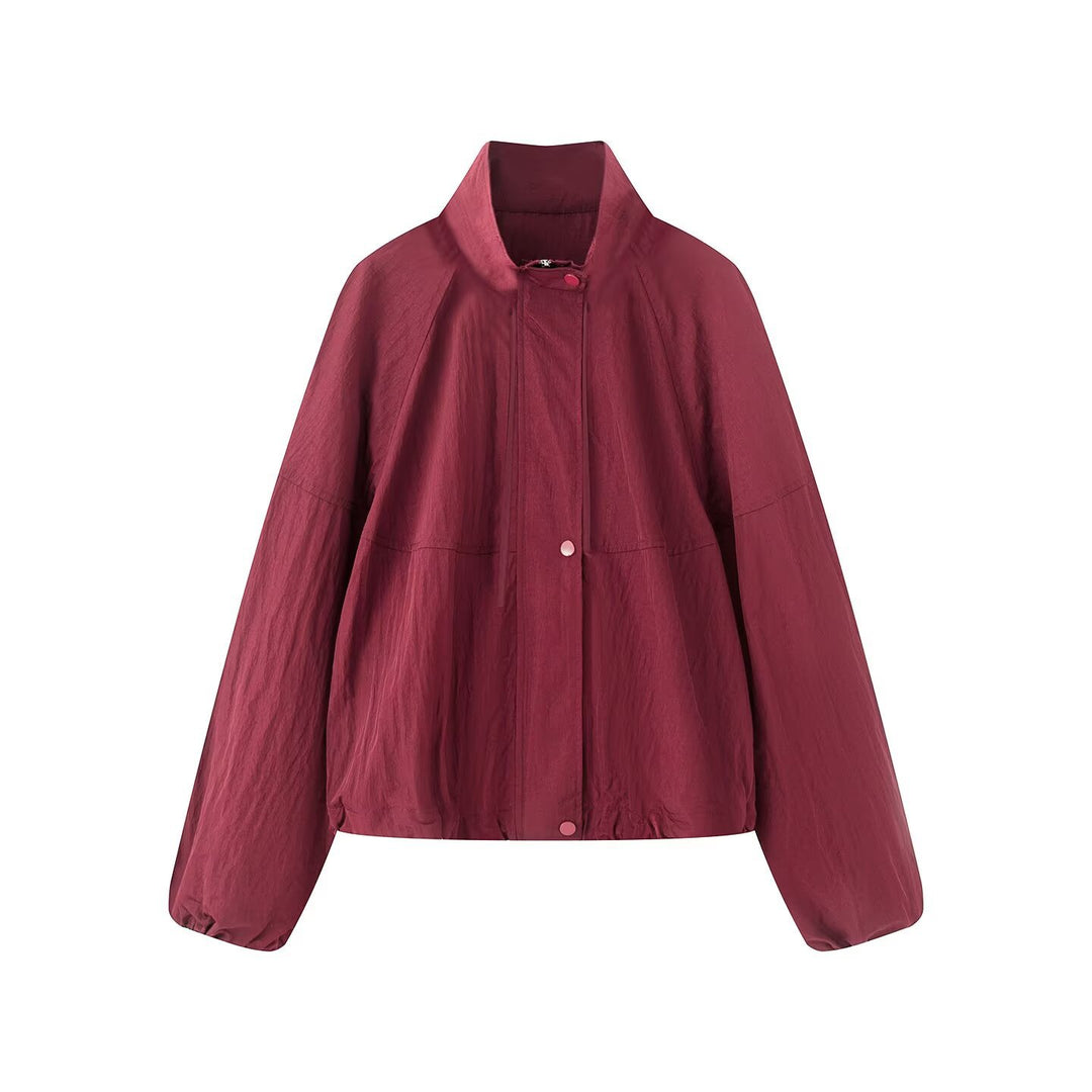 Damen Leichte Oversize-Blousonjacke aus Nylon mit Stehkragen, Kordelzug und Druckknopfverschluss Echo Archiv