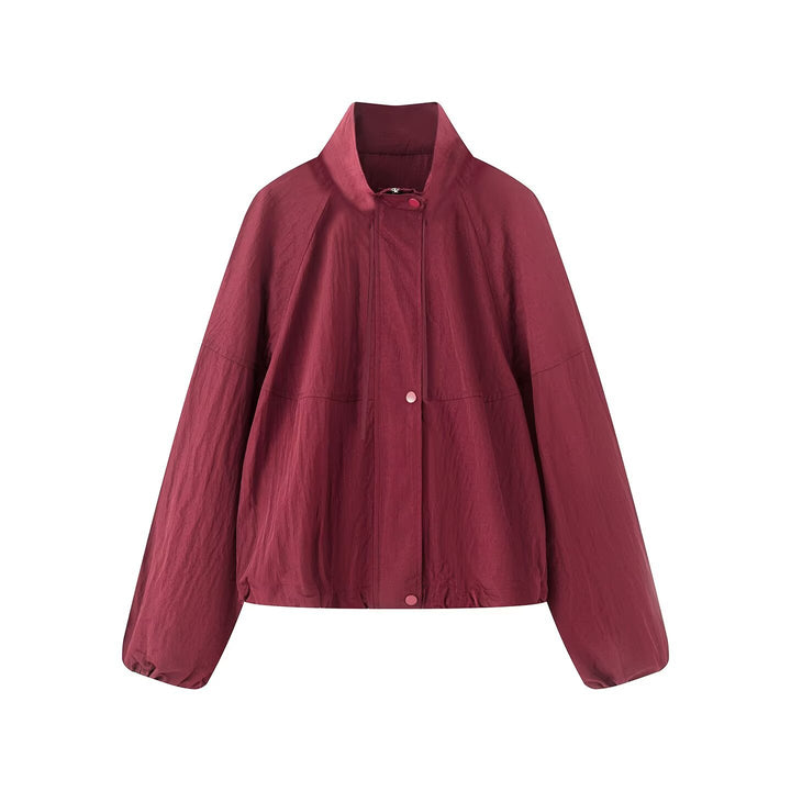 Damen Leichte Oversize-Blousonjacke aus Nylon mit Stehkragen, Kordelzug und Druckknopfverschluss Echo Archiv