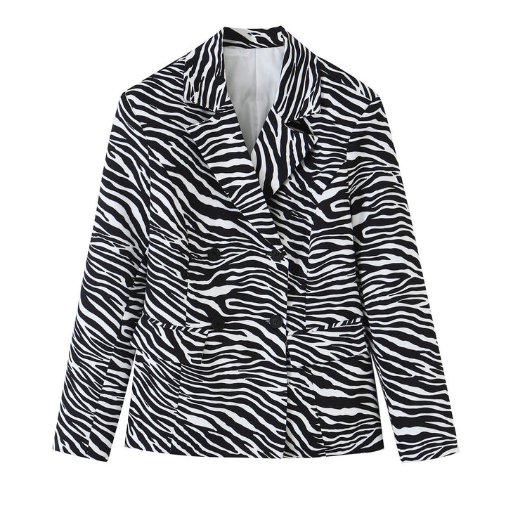 Damen Zebra-Print Blazer im Tailoring-Look mit Doppelreiher und figurbetonter Taille Echo Archiv