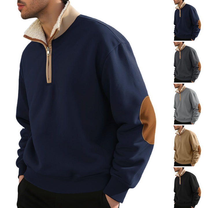 Herren nan legeres Halbzip-Sweatshirt mit Sherpagefüttertem Stehkragen und Kunstleder-Ellenbogenapplikation Echo Archiv