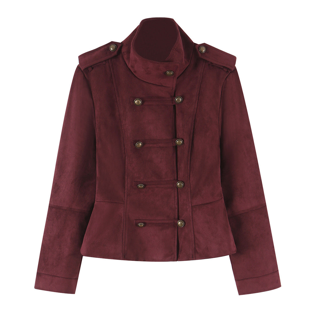 Damen Taillierte Paradejacke aus Veloursimitat mit hoher Knopfsteg‑Blende und Schulterpatten Echoarchiv