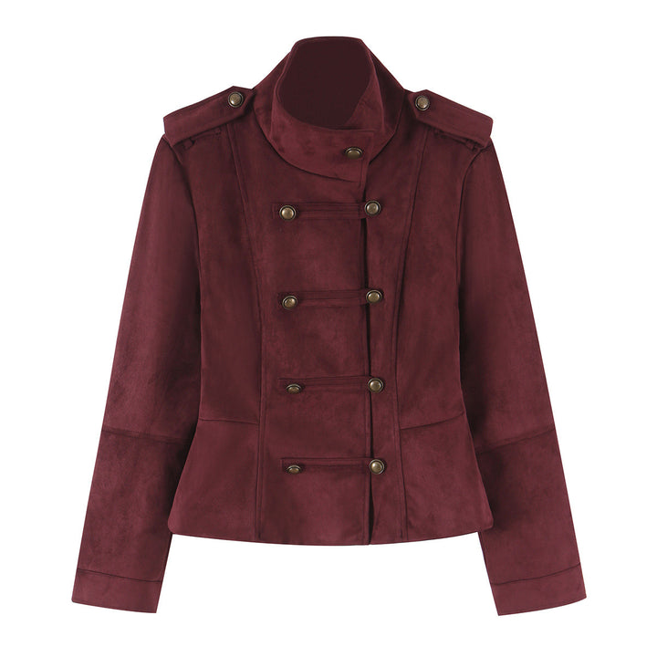 Damen Taillierte Paradejacke aus Veloursimitat mit hoher Knopfsteg‑Blende und Schulterpatten Echoarchiv