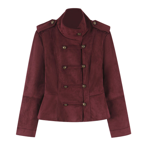 Damen Taillierte Paradejacke aus Veloursimitat mit hoher Knopfsteg‑Blende und Schulterpatten Echoarchiv