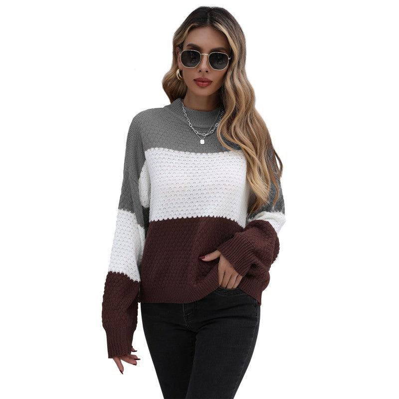Damen Modischer Strickpullover mit farblich abgesetzten Ärmeln Echo Archiv
