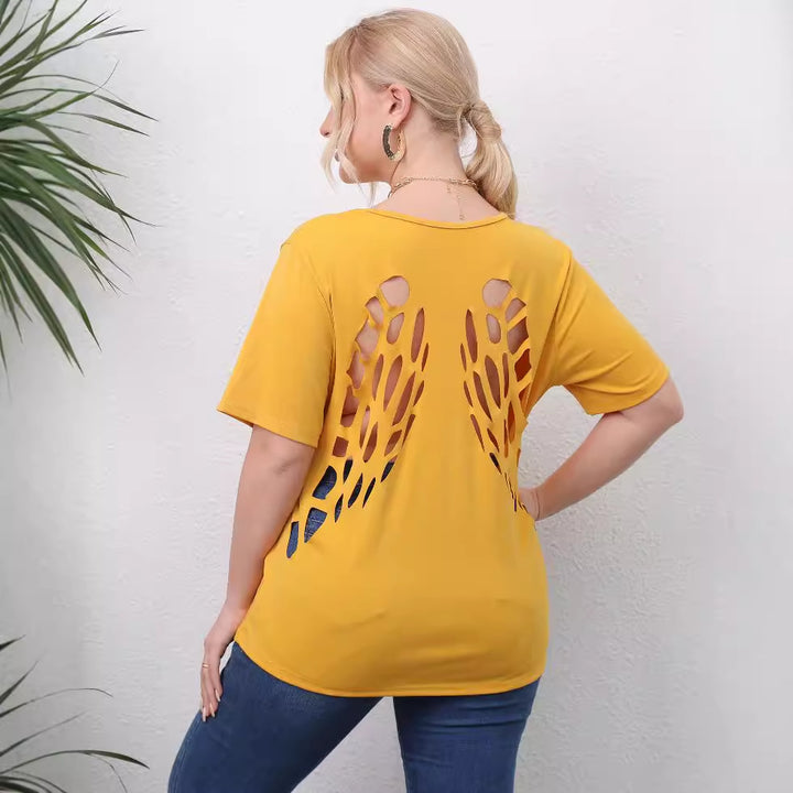 Damen angesagtes T-Shirt mit kreativen Ausschnitten Echo Archiv